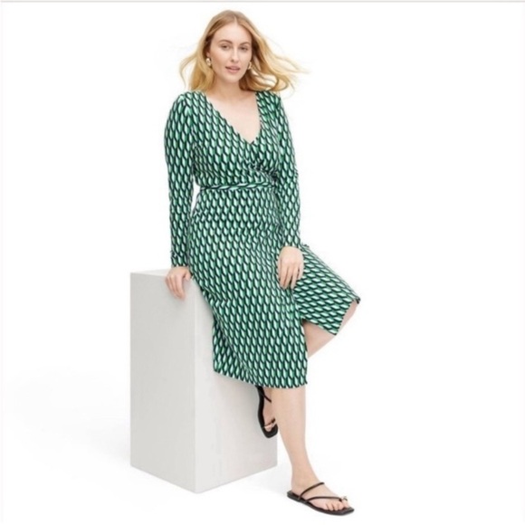 Diane Von Furstenberg x Target Wrap Dress Women’s XS Blue Green White Geometric - Picture 5 of 16
